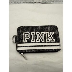 PINK Victoria's Secret Wallet Card Holder ID Window Zipper Pouch Black Gray Neon